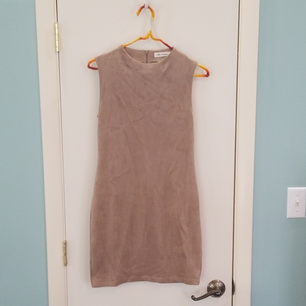 Beige suede bodycon dress
